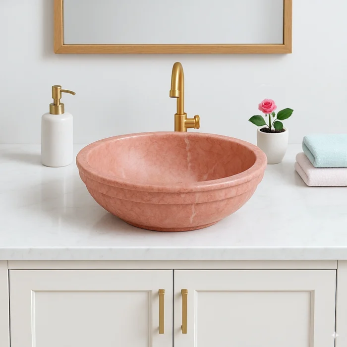 Coral Pembe Mermer Lavabo