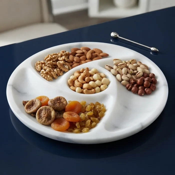 Afyon Beyazı Mermer 4 Bölmeli Çerezlik ve Sunumluk