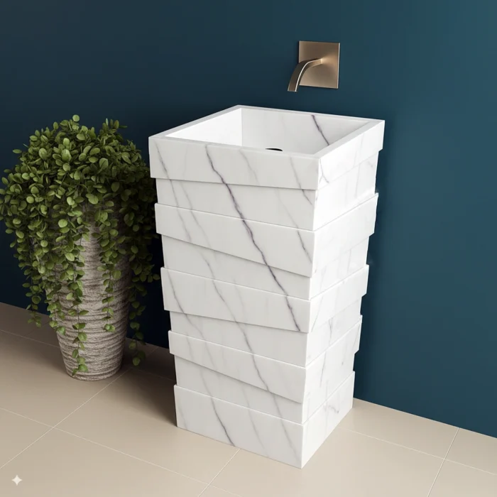 Katmanlı/Geometrik Ayaklı Monolitik Banyo Lavabosu