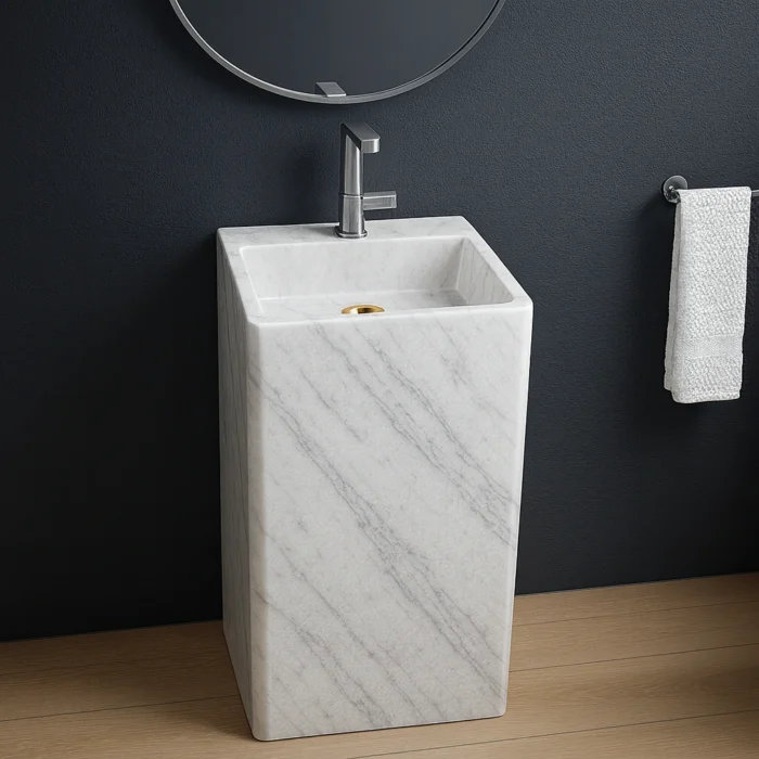 Minimalist Kare Ayaklı Monolitik Banyo Lavabosu