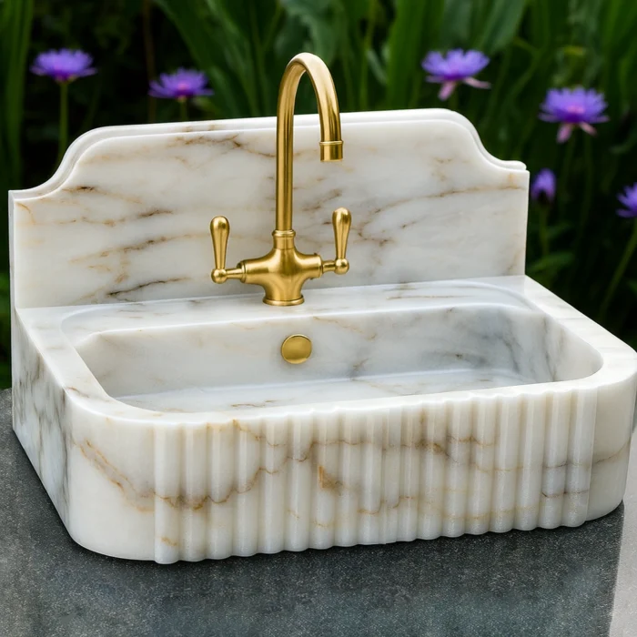 Gold Mermer Yivli Tezgah Üstü Lavabo