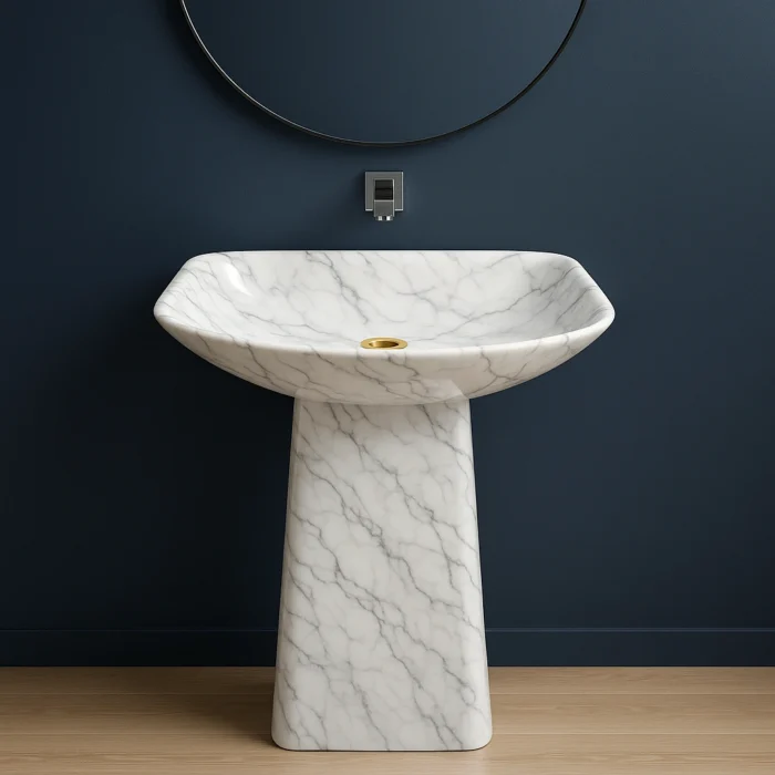 Doğal Mermer Ayaklı Monolitik Banyo ve Bahçe Lavabosu