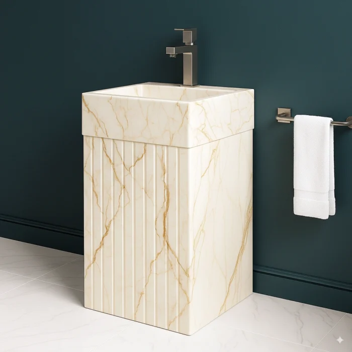 Yivli/Oymalı Ayaklı Monolitik Banyo Lavabosu
