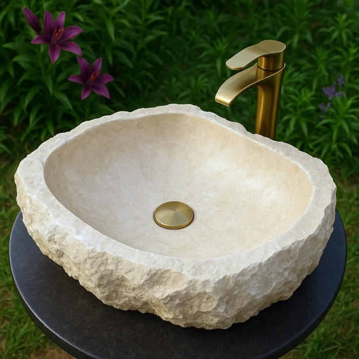 Traverten Doğal Form Tezgah Üstü Lavabo