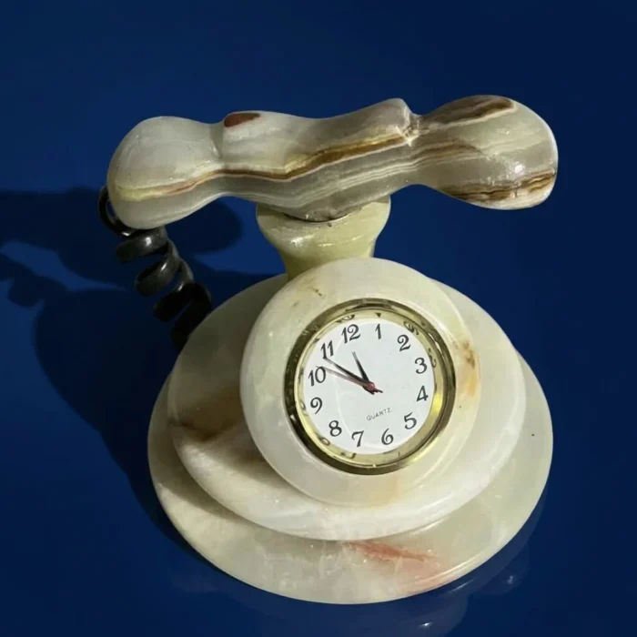 Doğal Oniks Nostaljik Telefon Masa Saati