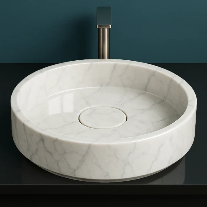 Yuvarlak Tezgah Üstü Doğal Mermer Lavabo
