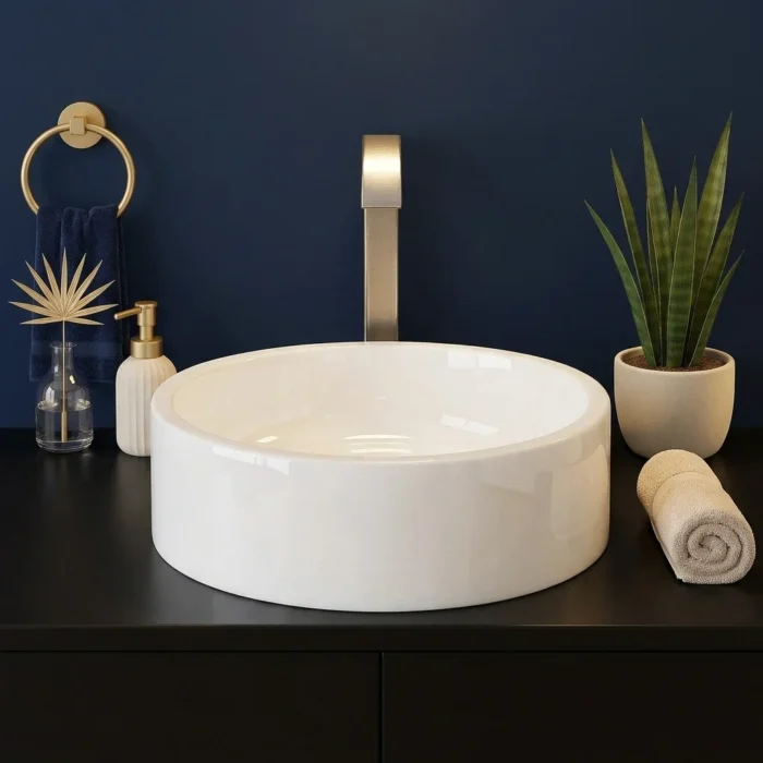 Doğal Mermer Yuvarlak Tezgah Üstü Lavabo