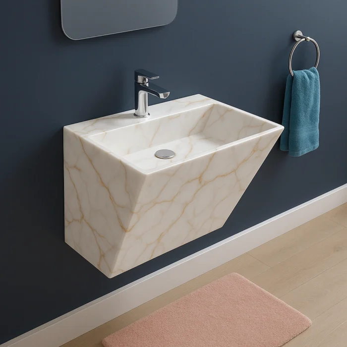 Geometrik Kesimli Duvara Monte Yüzer Banyo Lavabosu